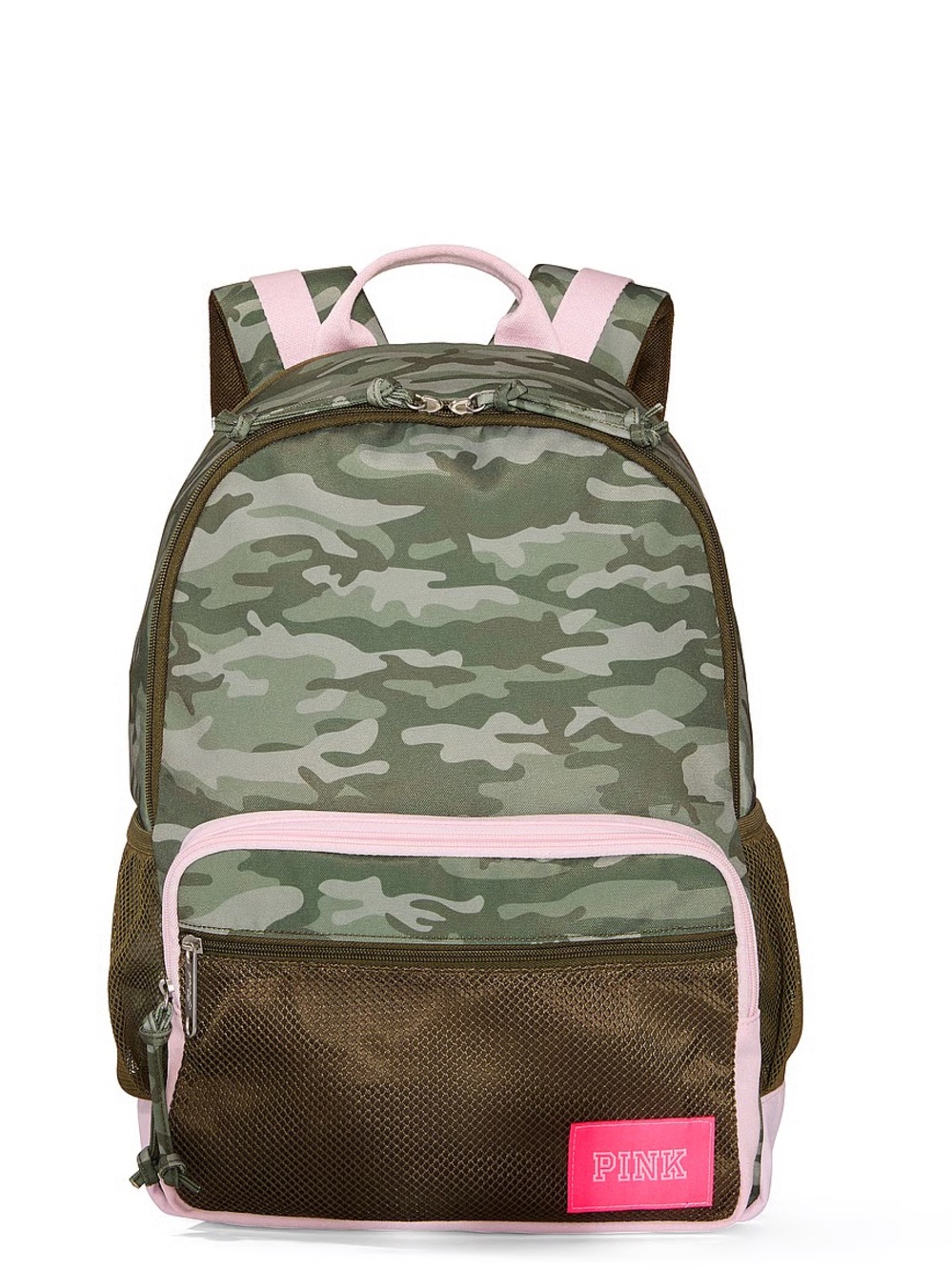 NWT PINK Victoria's Secret Camouflage Backpack in Green with Pink Trim